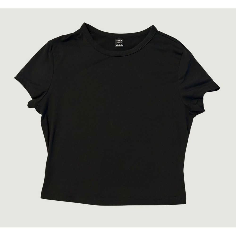 SHEIN Women Black Short Sleeve Crewneck Basic Tee Shirt Size Small 1475